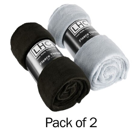 Hastings Home Set of 2 Fleece Throw Blanket Plush 60 inx50 in, Soft and Cozy Indoor / Outdoor Use Black and Gray 935685OMN